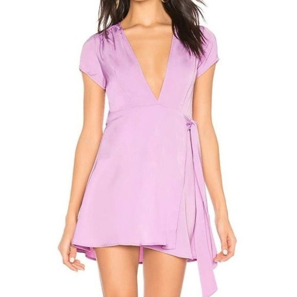 Superdown REVOLVE Kaia Purple Lavender Micro-Mini Wrap Plunge V-Neck Dress - XXS - Picture 1 of 6